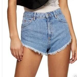 Topshop Kiri denim Mini shorts with frayed hem size 8